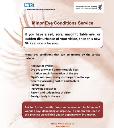 Minor Eye Conditions Service (MECS) -**WIDNES BRANCH ONLY**